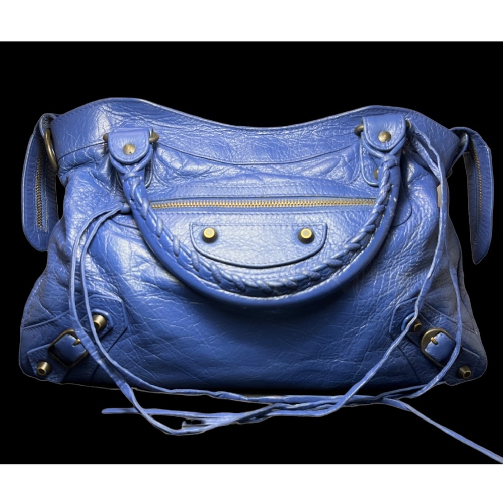 BALENCIAGA
Blue Lambskin Leather Motorcycle City Bag